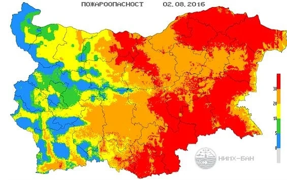 Обявен е червен индекс за пожароопасност в 15 области на страната за утре 