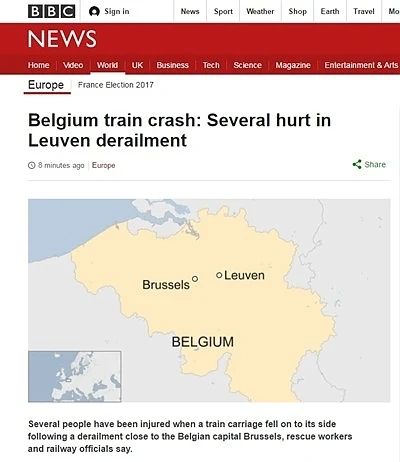 Влак дерайлира в Белгия