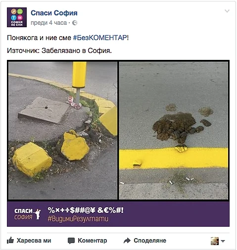 Боядисаха конска фъшкия на тротоар в София 
