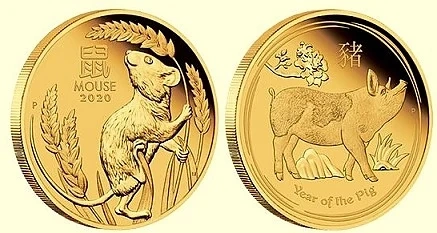 Златни монети с прасета и мишки под елхата