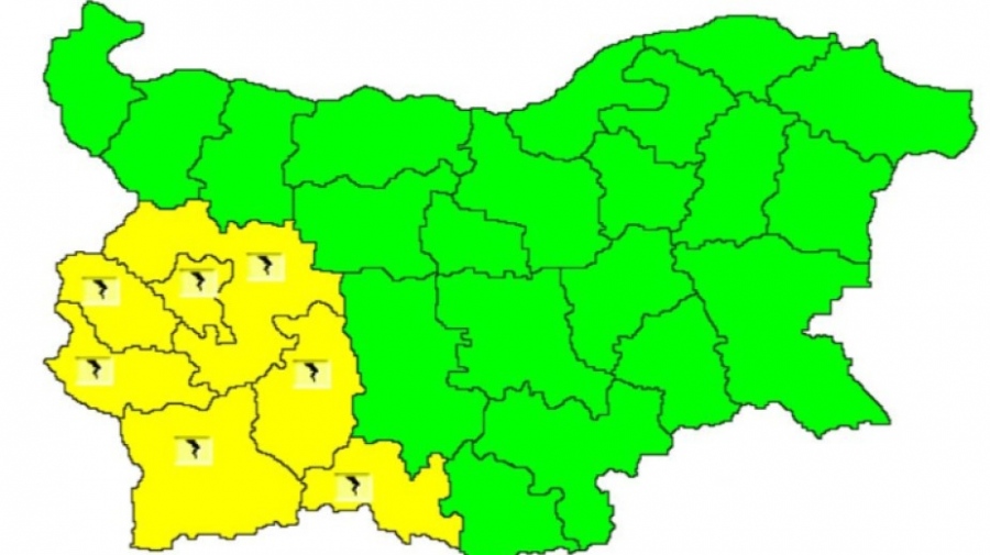 Жълт код за гръмотевични бури в Югозападна България