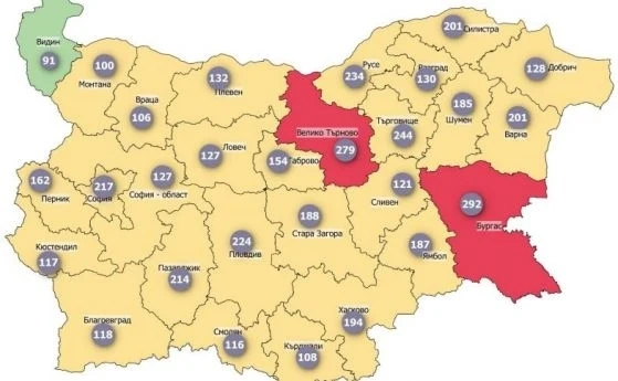 Бургас и Велико Търново са в червената зона