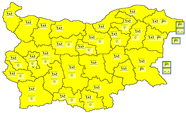 Жълт код за дъжд за цяла България, студено