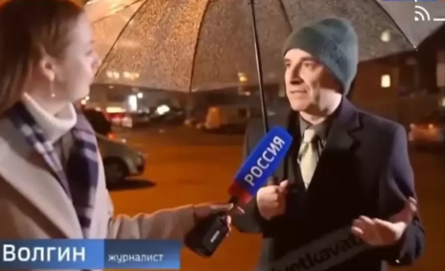 Случайният гражданин Петър Волгин дава интервю за забранената в ЕС тв Русия 1