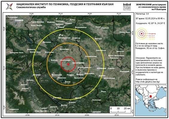 Земетресение с магнитуд 3 край Пазарджик