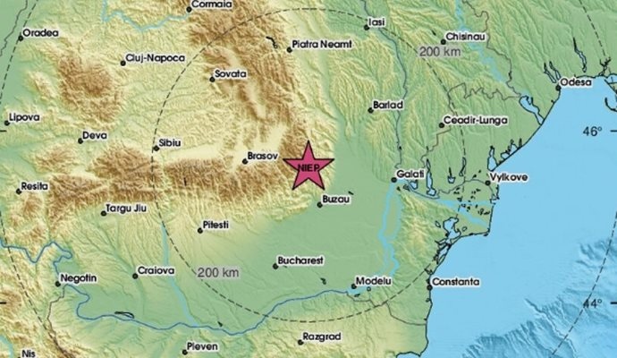 Земетресение е станало в румънската област Вранча Силата му е
