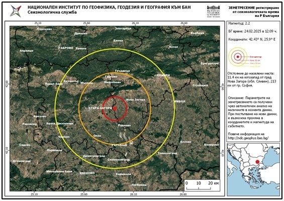 Земетресение край Нова Загора