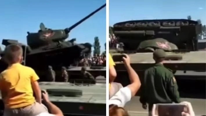 Танк се преобърна на площада преди военния парад в Москва