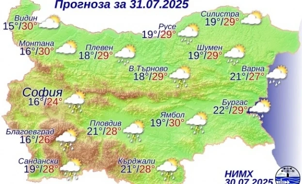 Жълт код за интензивни бури и градушки